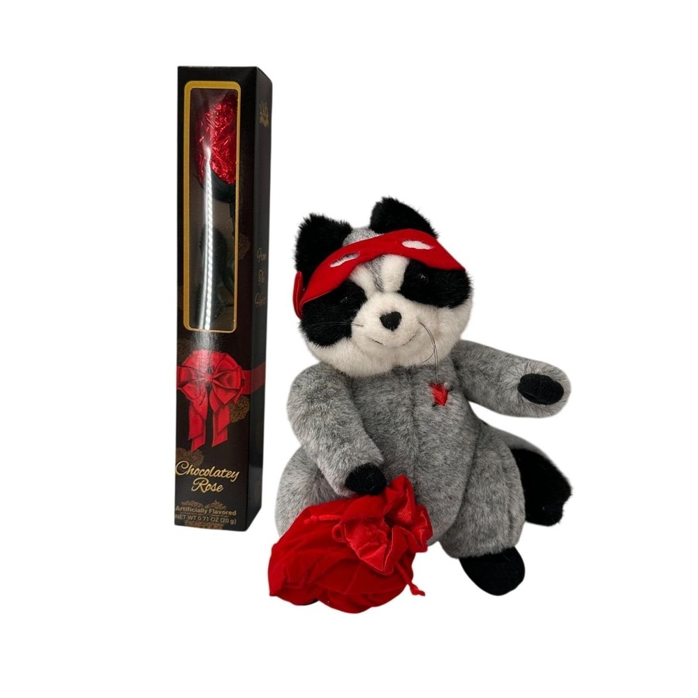 Hallmark Valentine Plush Raccoon Chocolate Rose Gift Set Love Bandit Valentines